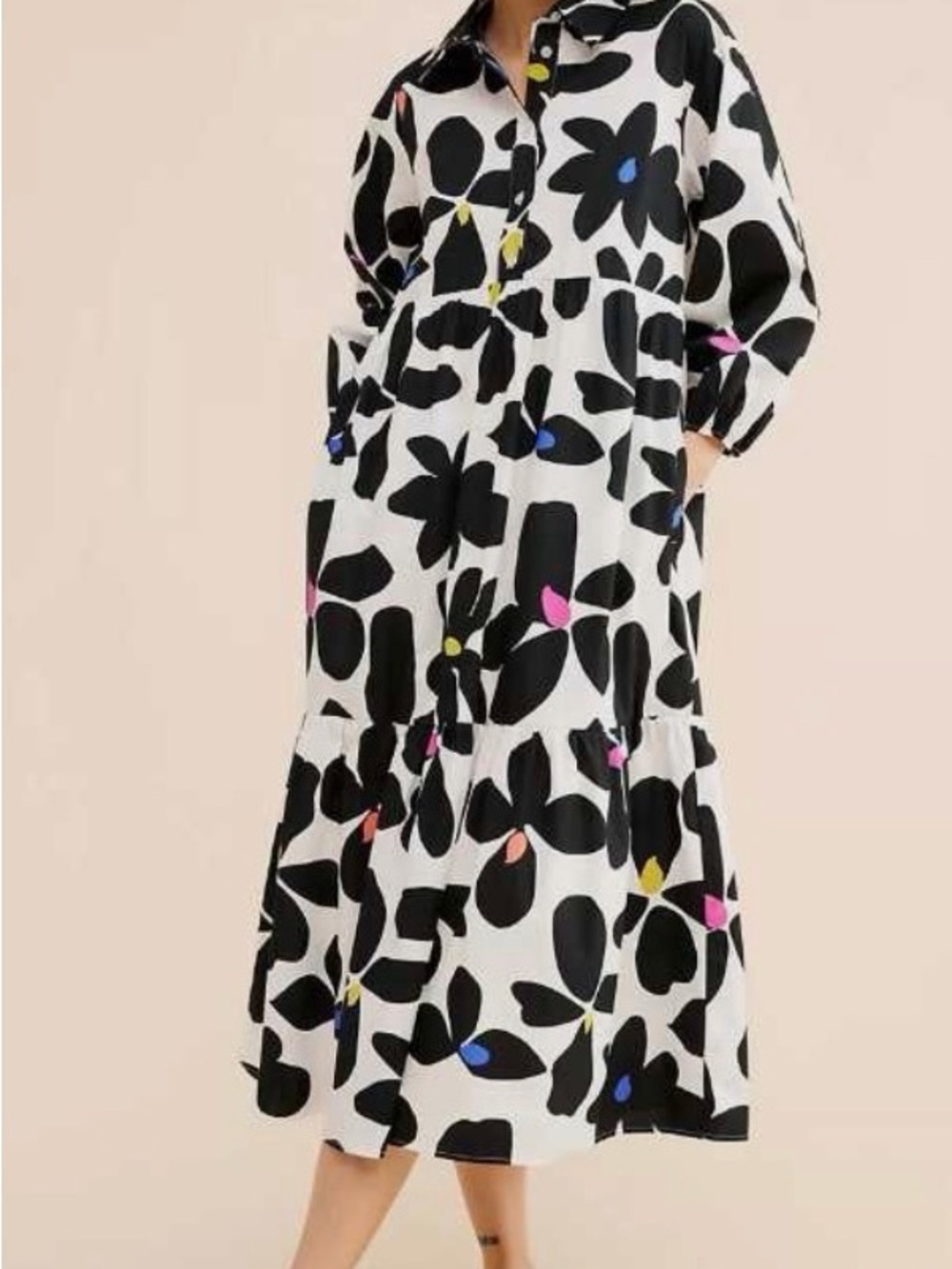 Anthropologie Maeve Bettina Black & White Midi Dress with Multicolor Accents - Picture 2 of 2